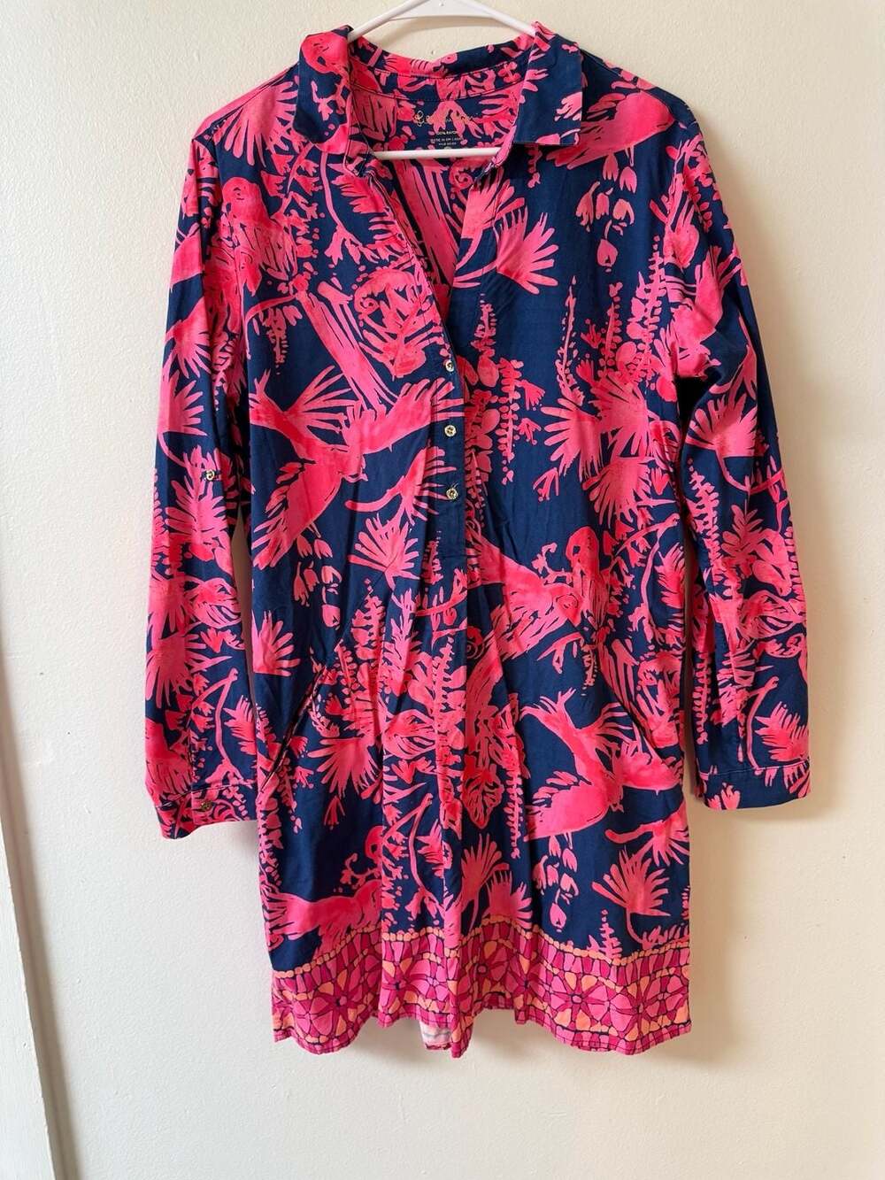 Lilly Pulitzer Lilith Long Sleeve Tunic Dress in Indigo Neon Night Caw Print
